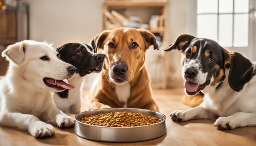 Dogs enjoying their food